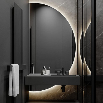 Полукруглое зеркало c подсветкой светодиодной лентой для ванной комнаты Салвадор 200х100 см